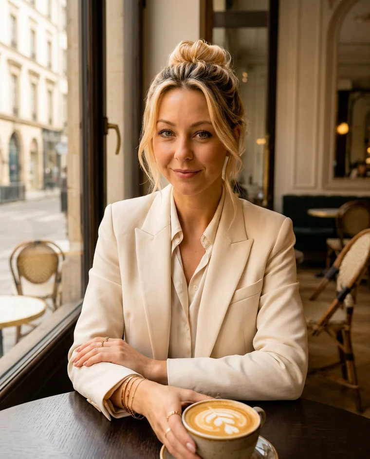Consistent AI persona in coffee shop — same face, same identity